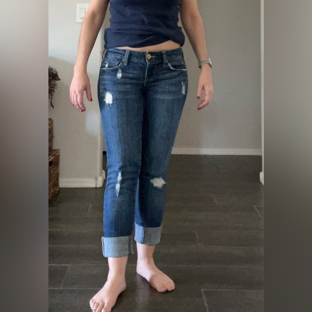 American Eagle distressed, skinny 77, stretch, low rise, jeans size 0 Reg